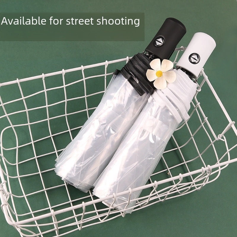 Transparent Folding Umbrella Full Automatic Clear Rain Umbrella Custom Logo Print Promotional Supplies|Umbrellas & Rain Gear