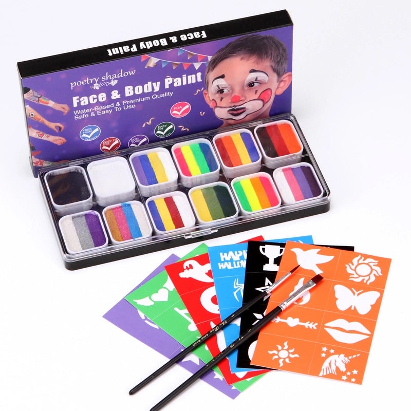 12-Color Face Paint Set for Kids Water-Soluble Safe Halloween Body Makeup|Children's Face Paint & Body Art