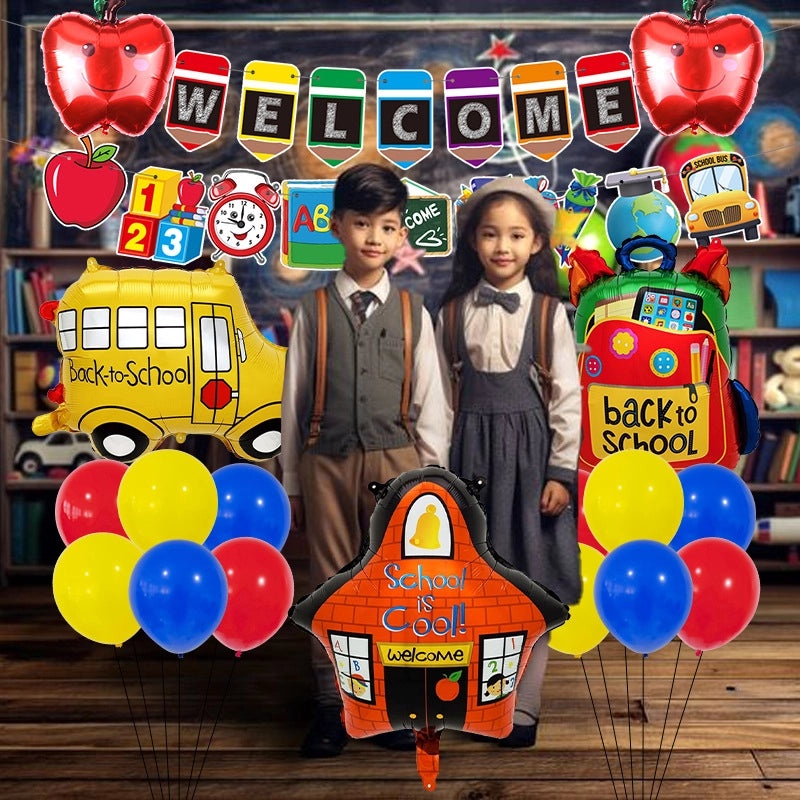 Back To School Preppy Style Balloons with Book Letter and Apple Design for Home Party Decorations|Party Supplies