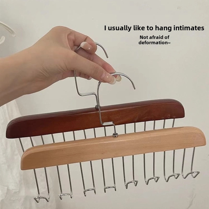 Multi-functional Solid Wood Clothes Hanger with Hooks for Underwear, Vests, Ties | Home Storage & Organization
