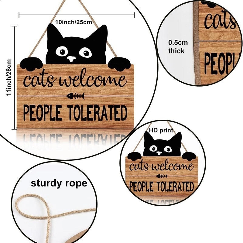 Funny Cat Welcome Sign with Kitten Footprint Wooden Board|Home Decor