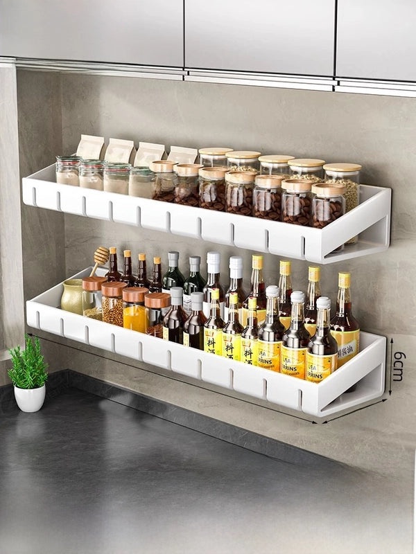 Punch-free Wall-mounted Kitchen Storage Rack Gray Seasoning Holder Space-saving Organizer|Kitchen Storage