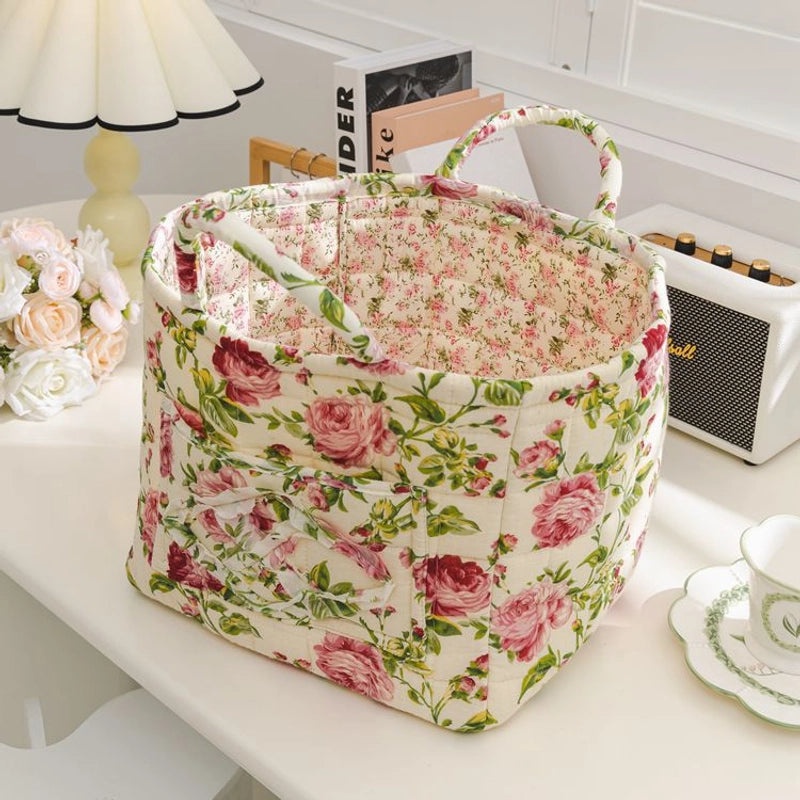 Floral Cotton Storage Basket for Home Organization|Home Storage & Organization