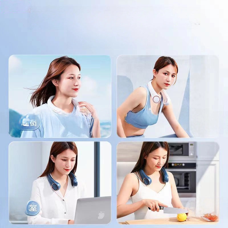 Portable USB Neck Fan, Mute Bladeless Turbine, Long Battery Life, Outdoor Cooling | Personal Cooling Fans