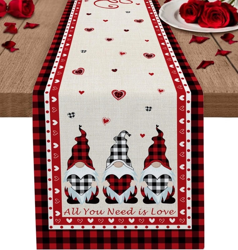 Romantic Heart Shape Rose Linen Table Runner for Valentine’s Day | Home Decor/Table Linens
