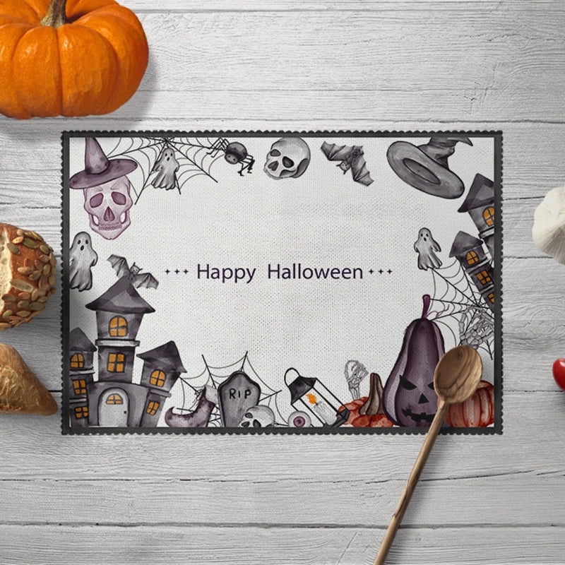Halloween Pumpkin Skull Polyester Placemat Funny Decorative Dining Mat|Home Decor Tableware