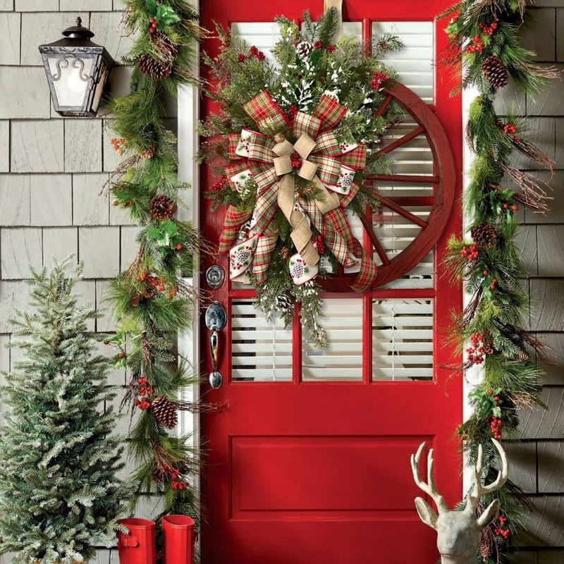 Christmas Wooden Roulette Wheel Door Hanging Garland with Pine Cones for Holiday Decor|Christmas Decorations