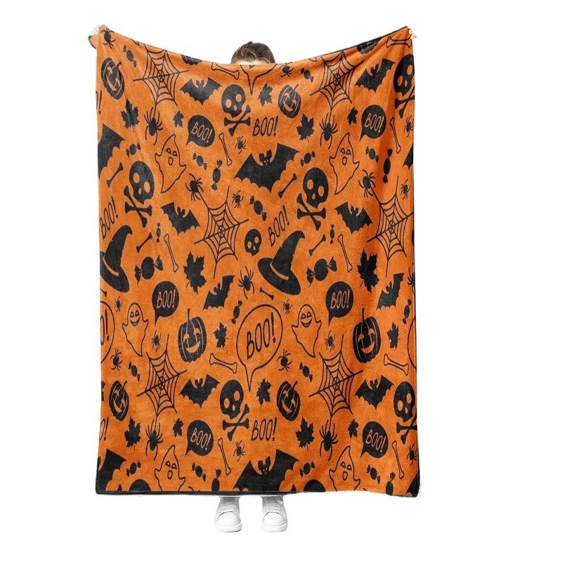 Halloween Cozy Pumpkin Cat Skull Polyester Throw Blanket | Home Decor & Throws