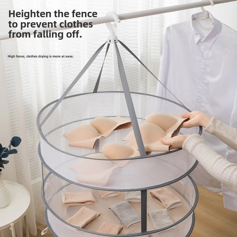Windproof Foldable Clothes Basket with Three-Layer Sweater and Tile Drying Net | Home Storage & Organization