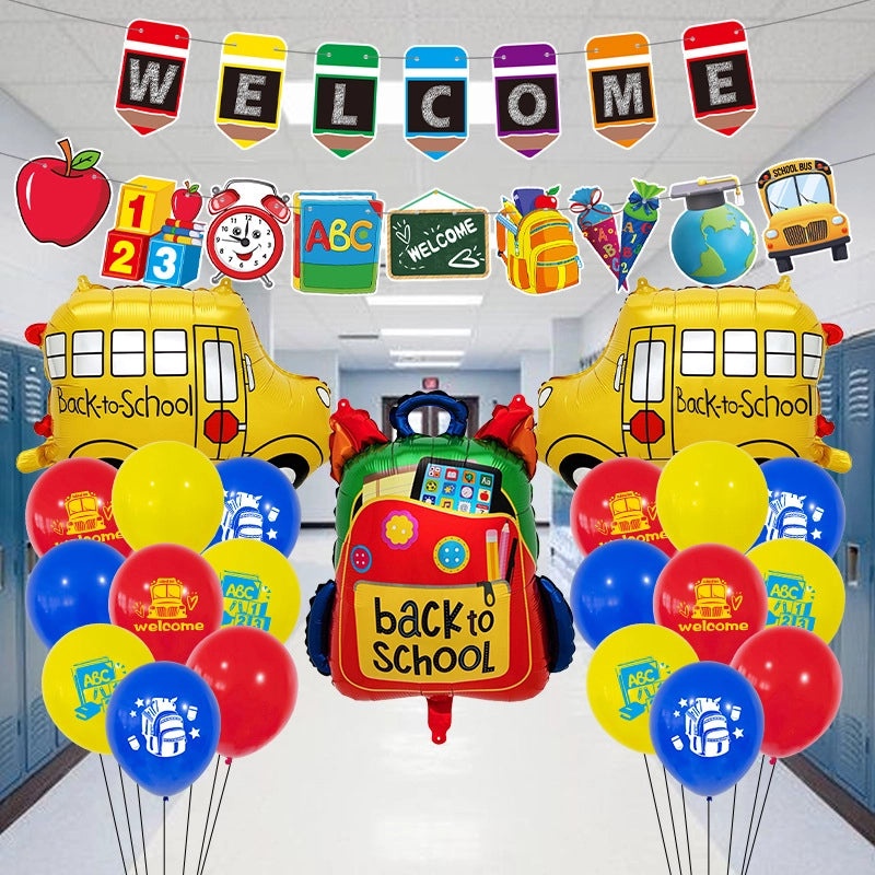 Cartoon Style School Backpack with Car Print and Aluminum Balloon for Home Party | School Supplies
