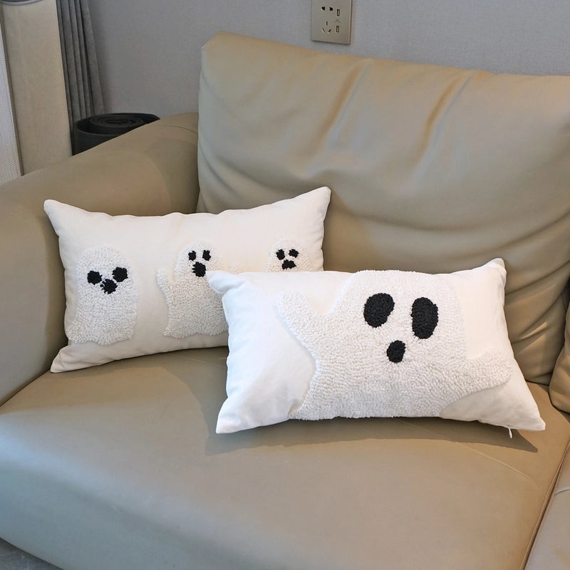 Velvet Halloween Ghost Embroidered Pillow Cover for Sofa Home Holiday Decoration | Home Decor Cushions