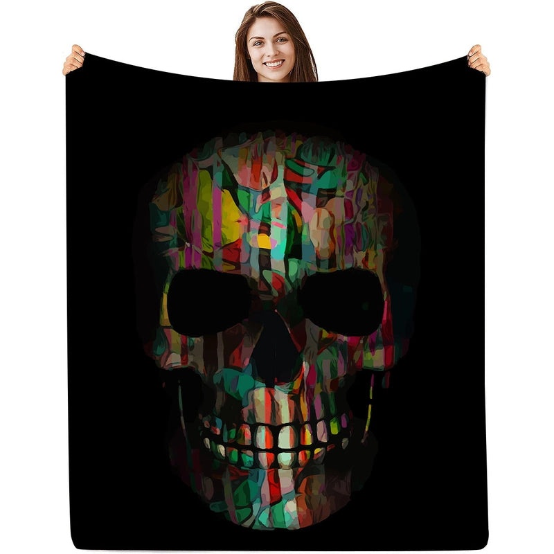 Halloween Floral Bat Skull Polyester Throw Blanket for Couch & Sofa | Home Decor