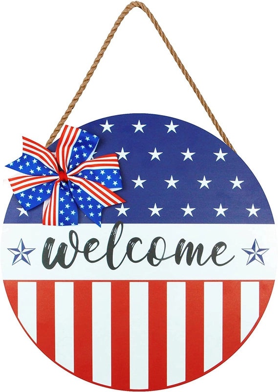 Patriotic July 4th Door Garland 12 Inch Independence Day Welcome Outdoor Wall Decoration|Home & Garden Decorations