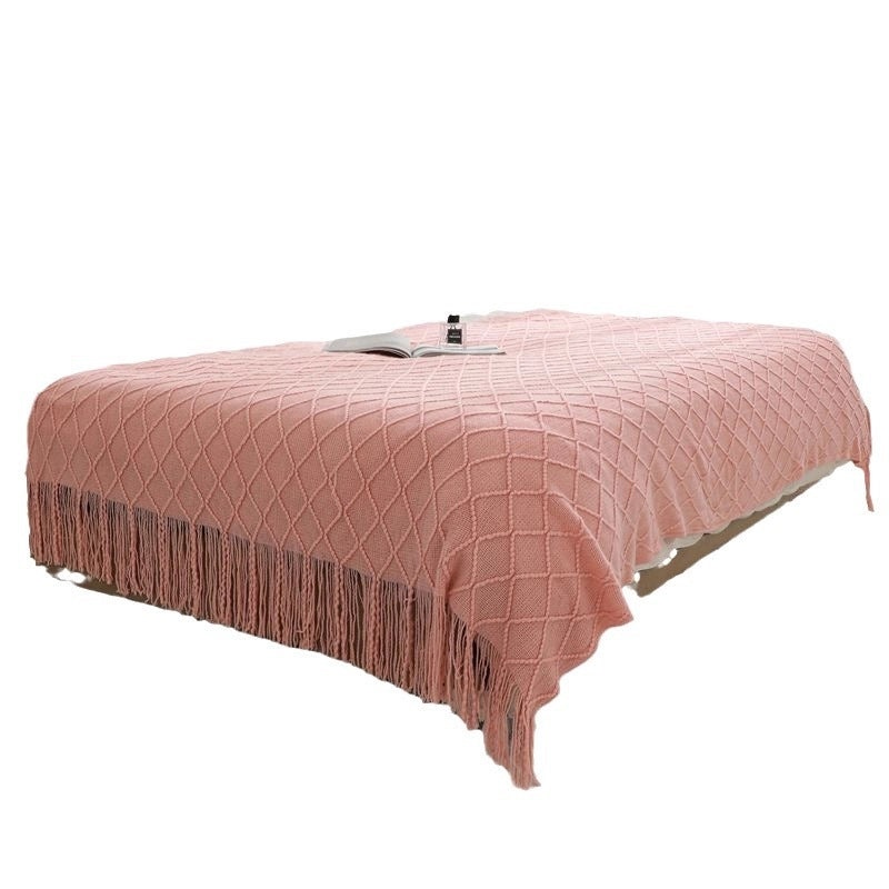 Nordic Tassel Sofa Throw Blanket Cozy Woven Bed Cover Pillowcase for Bedroom Homestay|Home Textiles & Throws
