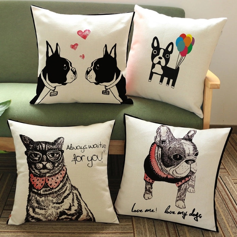 Adorable Dog Pattern Polyester Pillow Covers for Couch & Sofa Decor|Home Decor & Accessories