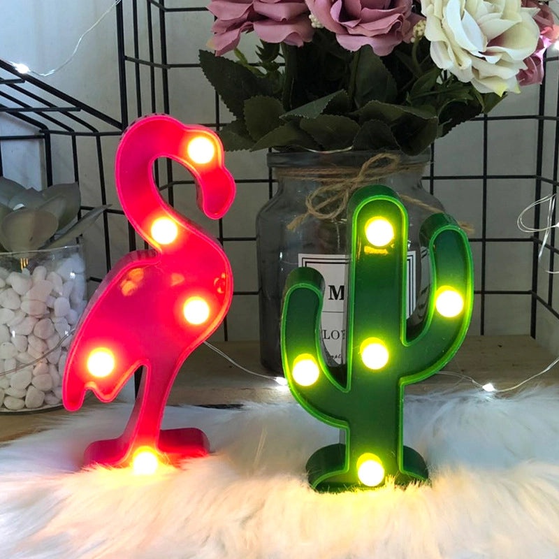 Mini LED Cactus & Flamingo Night Light Korean Style Christmas Letter Decoration Desktop Lamp|Home Decor Lighting