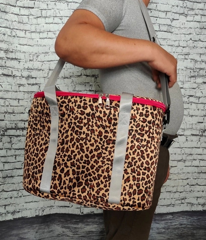 Stylish Rabbit Floral Leopard Print Canvas Picnic Tote with Aluminum Foil Lining|Outdoor & Picnic Bags