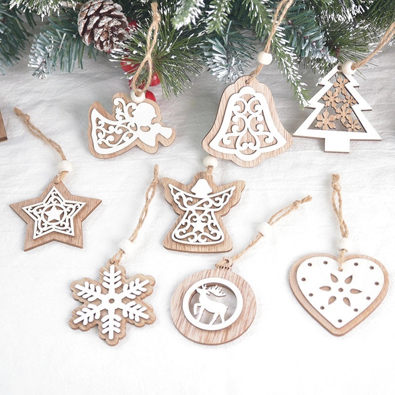 Christmas Wood Bell Snowflake Elk Ornaments IG Style Holiday Festival Hanging Decoration|Home Decor Ornaments
