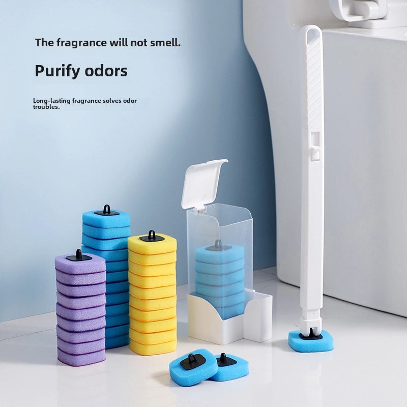 Disposable Wall-Mounted Toilet Brush with Deodorizing Sponge and Bottom Holder for Easy Cleaning|Home Cleaning Supplies