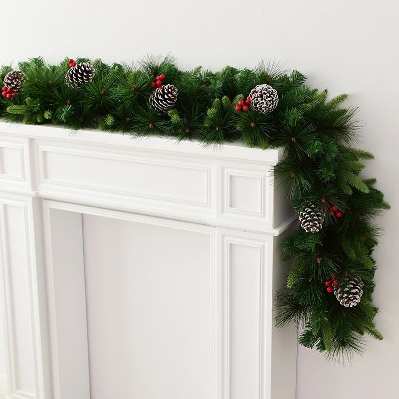 Christmas Rattan Decoration with Pine Cones and Red Berries | Holiday Home Decor