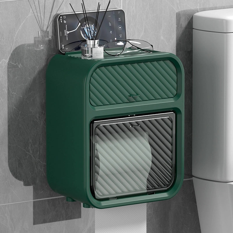 Multifunctional Wall-Mounted Tissue Holder for Bathroom, Punch-Free Toilet Paper Storage Box | Home & Living Accessories