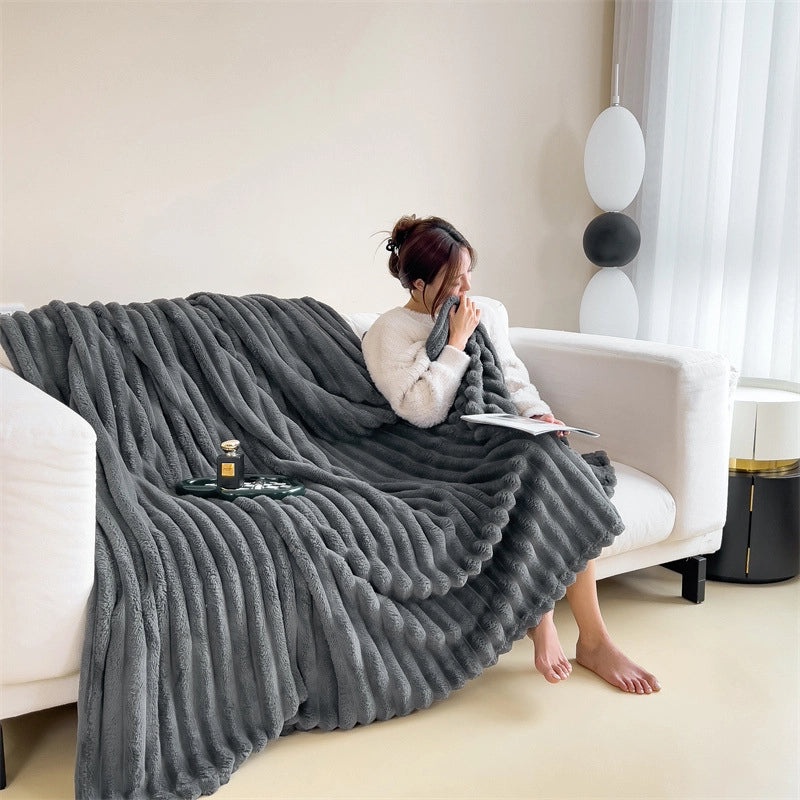 Short Plush Velvet Rabbit Fur Blanket Thick Soft Warm Nap Throw for Sofa Office Bed|Home Textiles