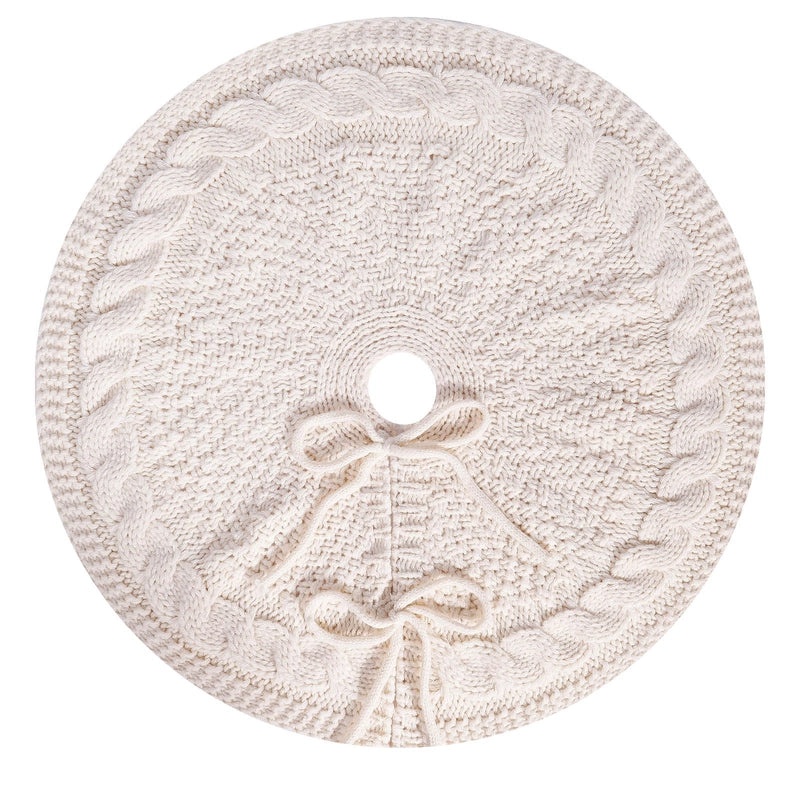 Christmas Knitted Tree Dress Apron Cream Red Festive Holiday Decoration Accessories|Home & Living > Holiday Decorations