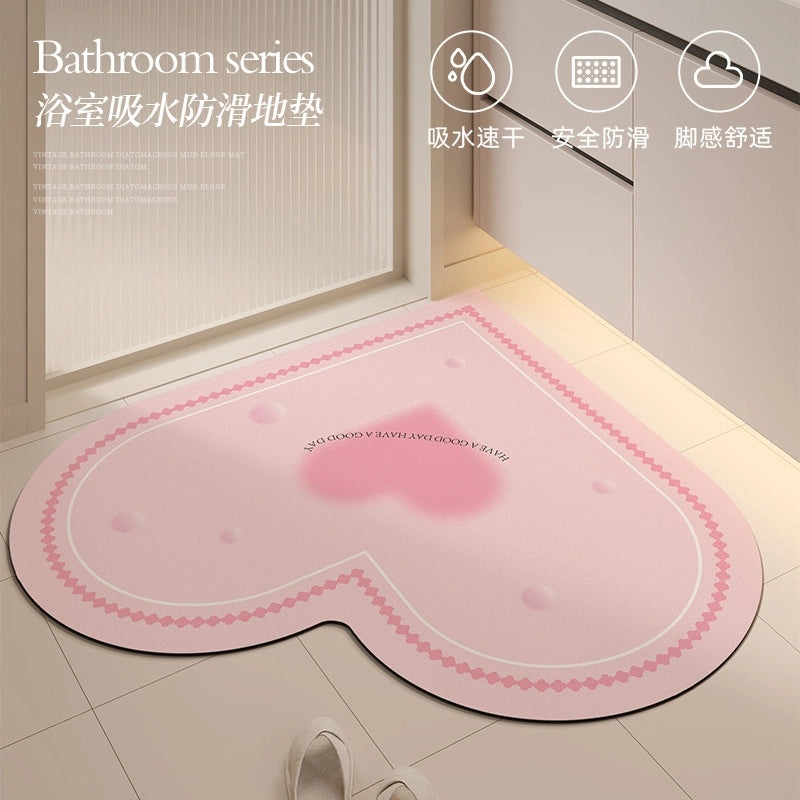 Elegant Heart-Shaped Diatomaceous Earth Bath Floor Mat Non-Slip Quick-Dry Absorbent Mat|Home & Living Bath Accessories