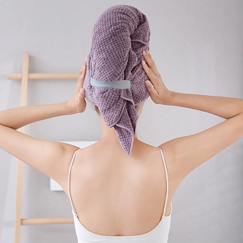 Pineapple Plaid Coral Fleece Hair Drying Towel for Women 60x100cm Thick Absorbent Quick-Dry Headscarf|Hair Accessories