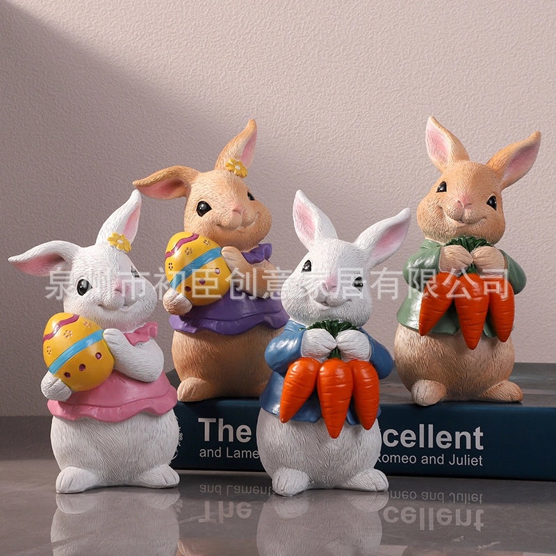 Easter Bunny Resin Figurine Cartoon Style Spring Holiday Table Decor 1 Piece|Home Decor