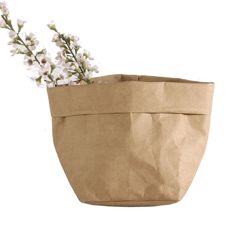 Kraft Paper Flower Pot Storage Bag for Cosmetics Refrigerator Washable Durable Household Items|Home Storage & Organization