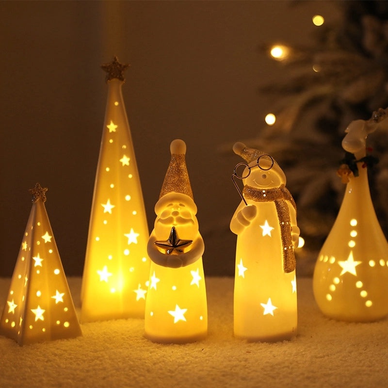 Festive Christmas Ceramic Figurines Solid Color Holiday Decorations|Home Decor