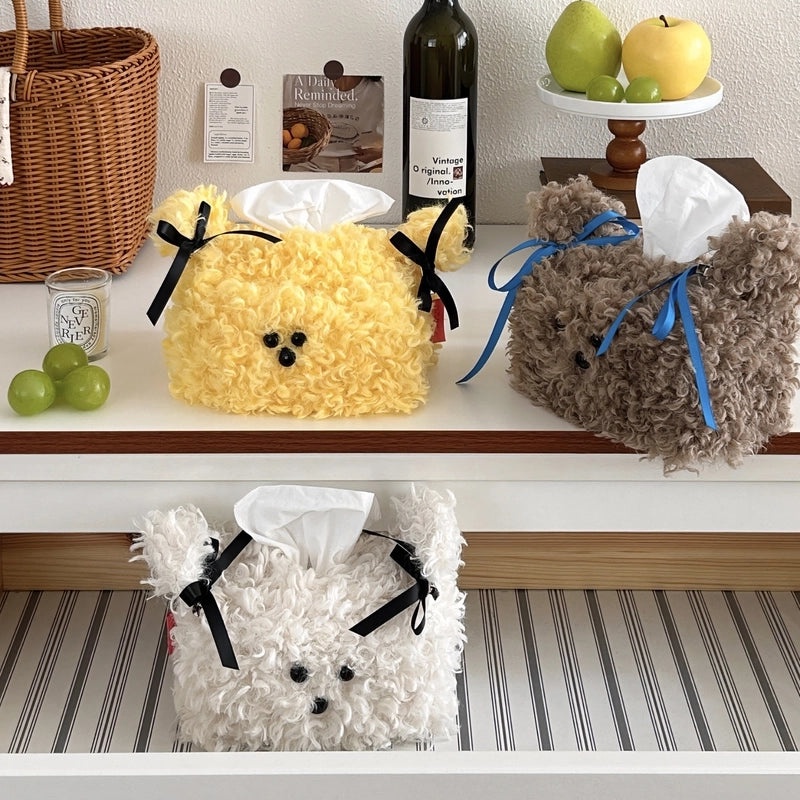 Adorable Plush Puppy Tissue Box Holder Cute Desktop Paper Container for Dorm Room Living Room Decor|Home Decor