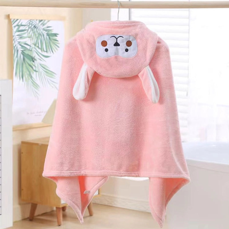 Soft Coral Fleece Kids Hooded Bathrobe Quick Dry Absorbent Baby Towel|Children's Bathrobes & Towels