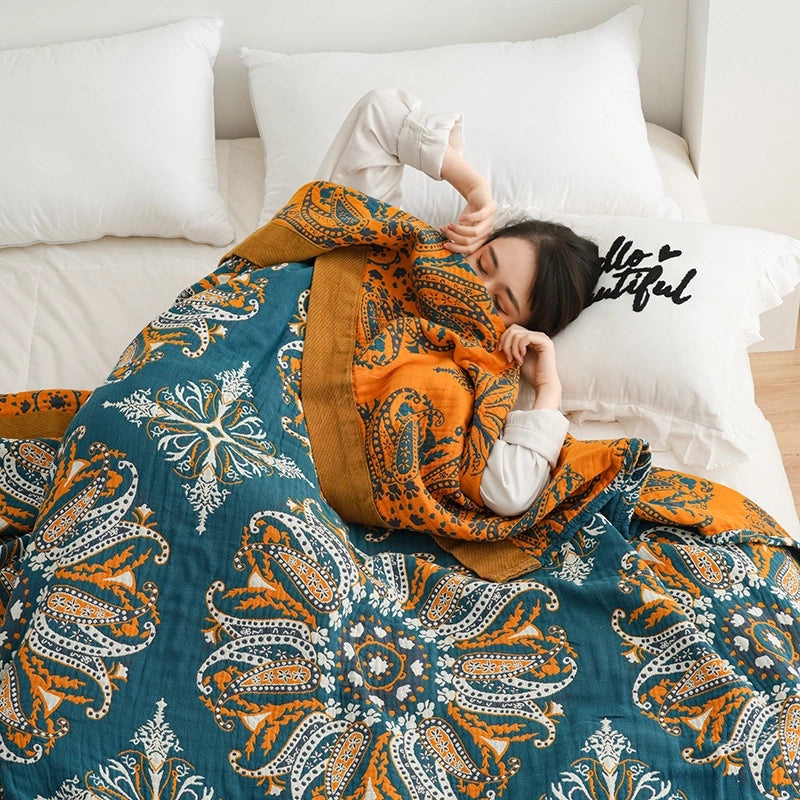 Five-layer Cotton Towel Blanket Soft Quilted Nap Blanket for Spring and Autumn Air Conditioning Use|Home Textiles & Bedding