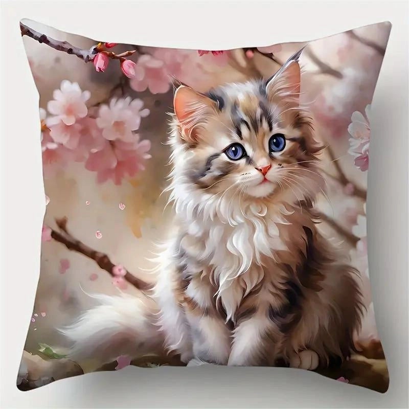 Adorable Cat Print Polyester Pillow Covers for Couch and Sofa Decor|Home Decor & Accessories