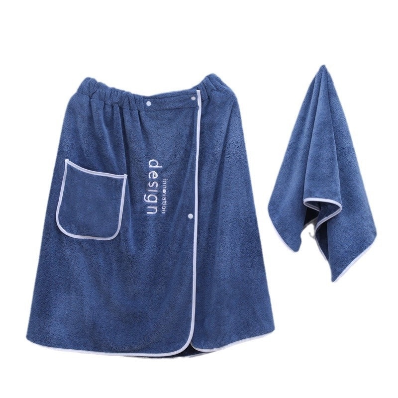 Men's Coral Fleece Bath Skirt Quick-Dry Thick Absorbent Wearable Bath Towel with Embroidery | Bath & Body Accessories