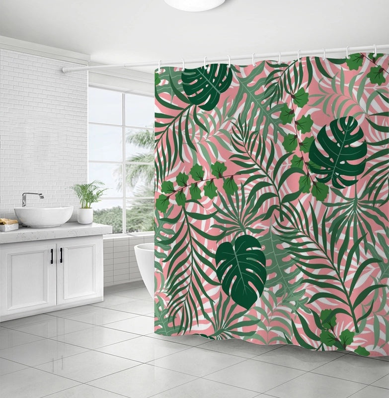 Waterproof Tropical Jungle Leaf Shower Curtain with Hooks 3D Printed Polyester for Bathroom|Shower Curtains & Accessories