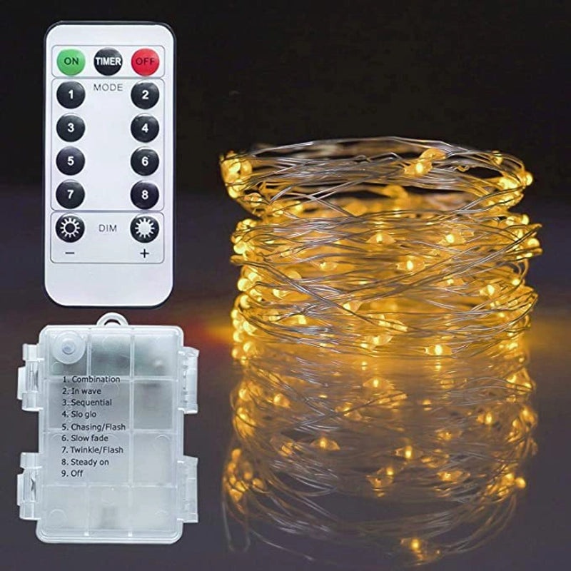 USB Waterproof LED Light String with 8 Functions, Remote Control, Copper & Leather Wire, Battery Box | Home Decor & Lighting