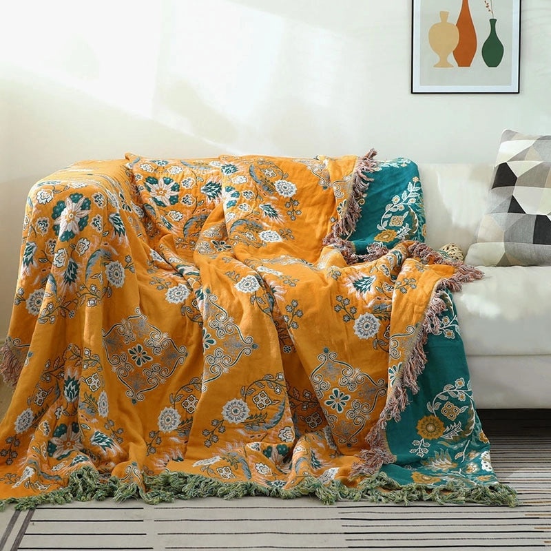 Floral Chinoiserie Cotton Throw Blanket|Home Decor & Bedding