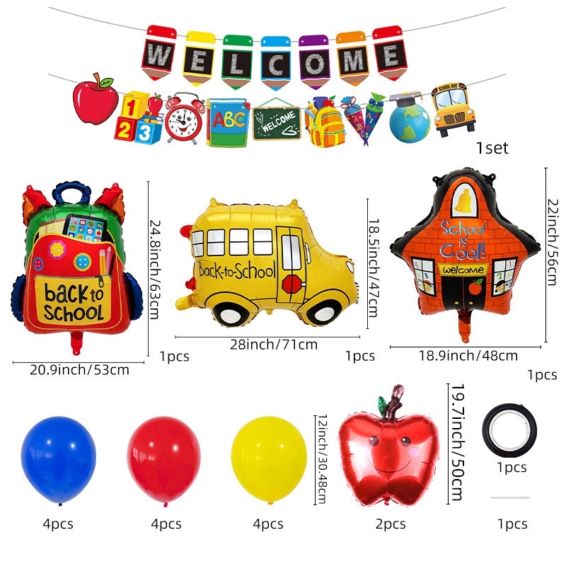 Back To School Preppy Style Balloons with Book Letter and Apple Design for Home Party Decorations|Party Supplies