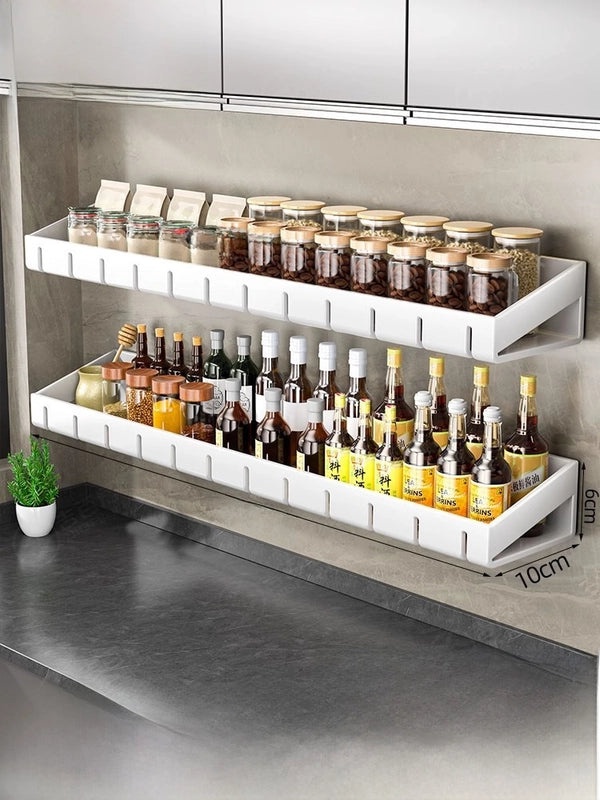 Punch-free Wall-mounted Kitchen Storage Rack Gray Seasoning Holder Space-saving Organizer|Kitchen Storage
