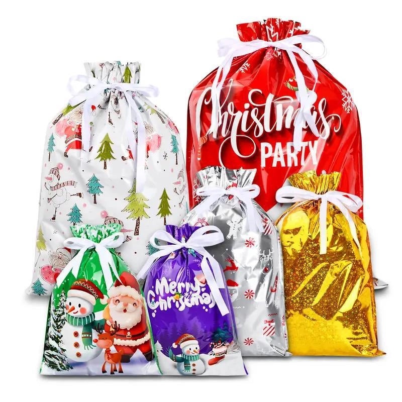 Santa Claus Drawstring Gift Bag for Christmas and Halloween Candy Packaging|Holiday Party Supplies