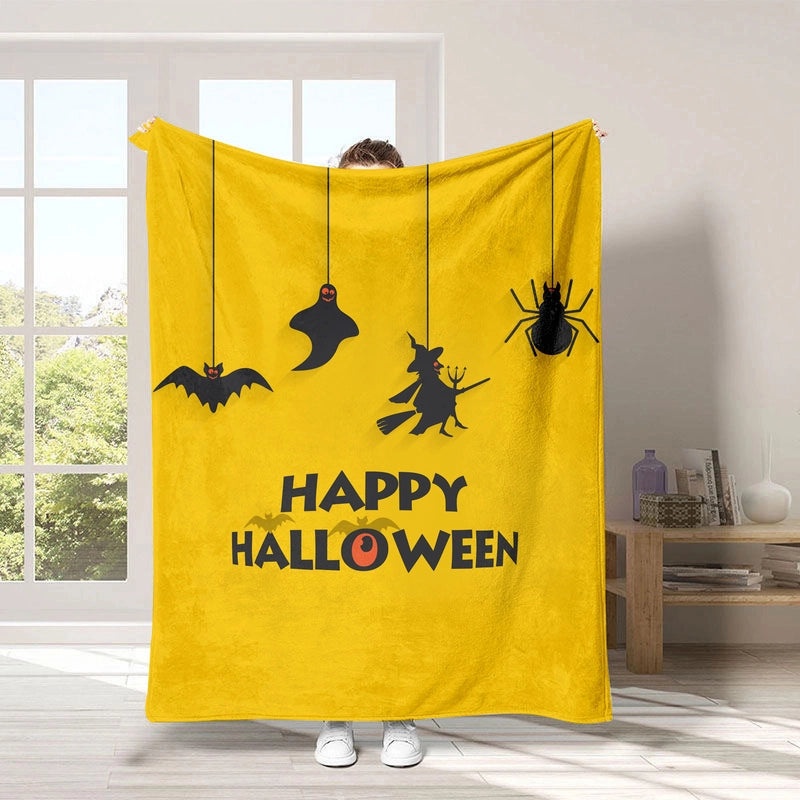 Halloween Pumpkin Bat Blanket Cozy Polyester Throw for Couch Sofa Decor | Home Decor & Seasonal Accessories