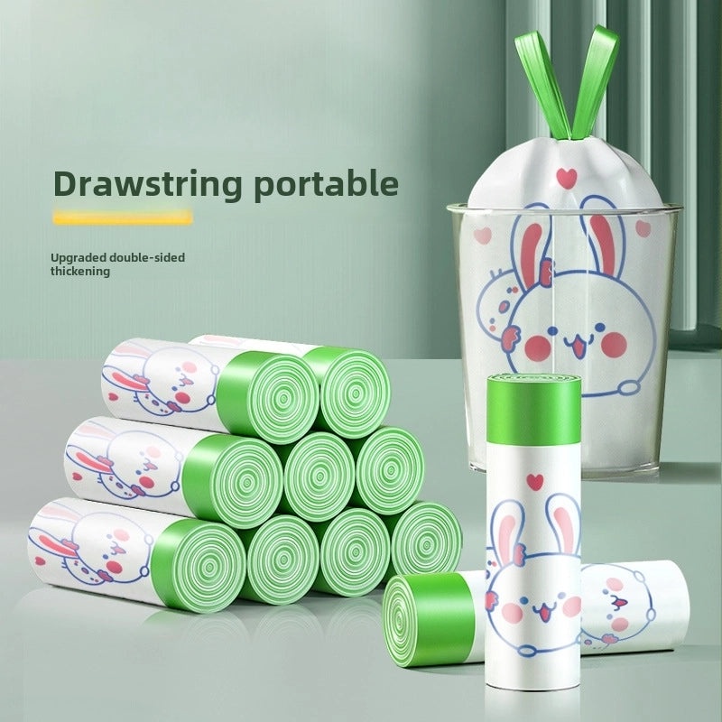 Thickened Printed Rabbit Pattern Large Portable Drawstring Trash Bags for Kitchen Dorm Student Use|Household Cleaning Supplies