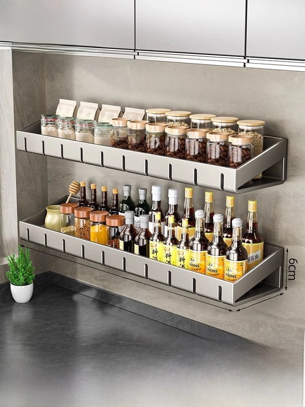 Punch-free Wall-mounted Kitchen Storage Rack Gray Seasoning Holder Space-saving Organizer|Kitchen Storage