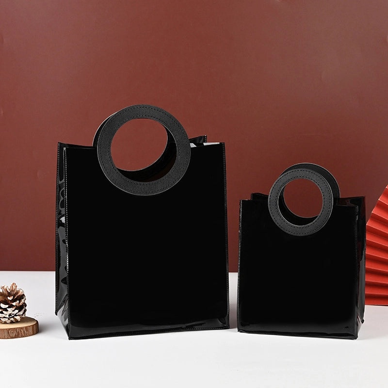 Trendy Black PVC Jelly Handbag Simple Square Tote Plastic Shopping and Storage Bag|Handbags & Totes