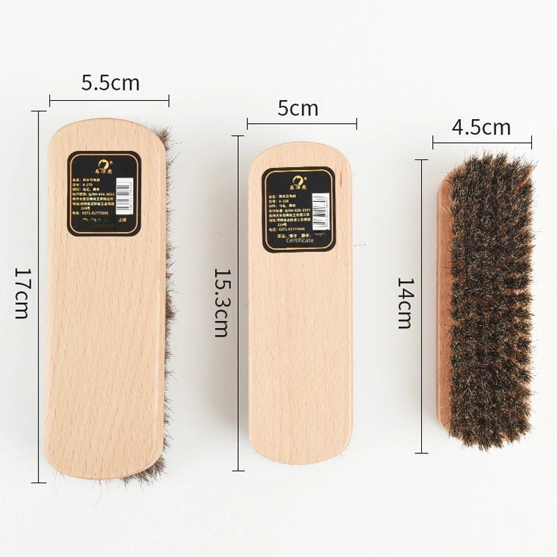 Wooden Handle Shoe Brush with Beech Wood and Horsehair for Leather and Suede Polishing | Shoe Care & Cleaning Tools