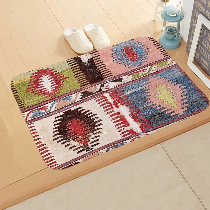 Turkish Persian Geometric Pattern Flannel Mat for Entrance and Toilet|Home Decor Rugs & Mats