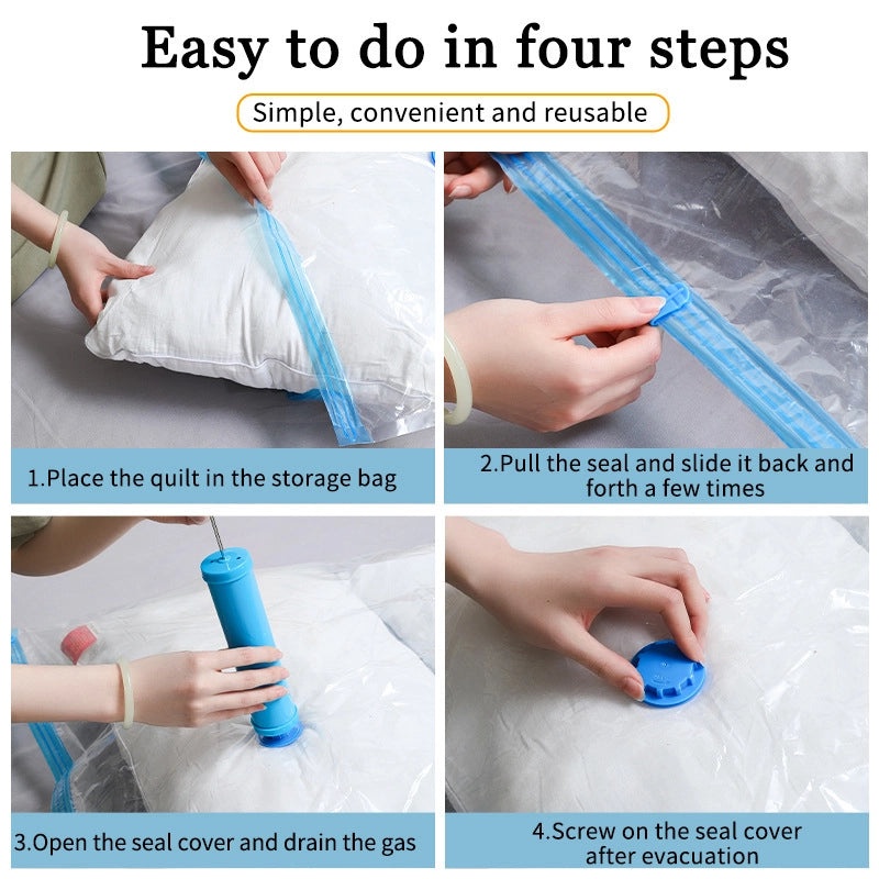 Transparent Vacuum Compression Storage Bag for Clothes Quilts Hand Roll Thickened Explosion-proof Zipper | Home Storage & Organization
